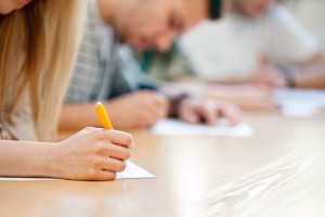 Female hand over paper making notes at seminar